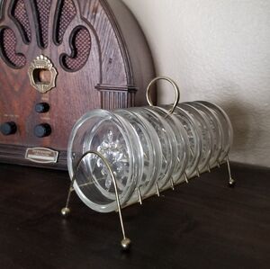 MCM Sovereign‎ House 8 Fleur De Lis Coaster Serving Set With Gold Wire Ra…